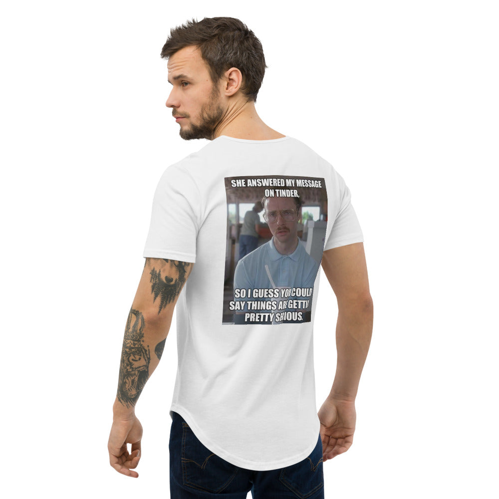 A Men's Tinder Meme Curved Hem T-Shirt