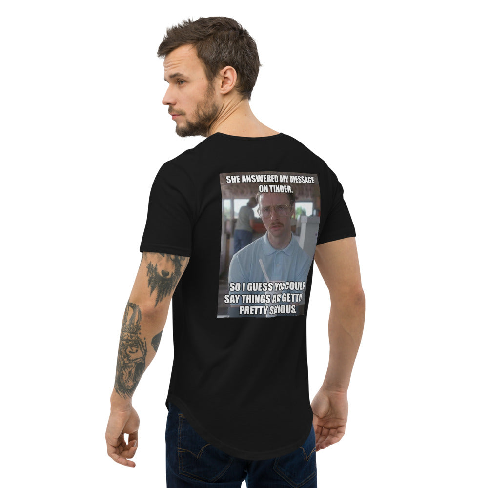 A Men's Tinder Meme Curved Hem T-Shirt