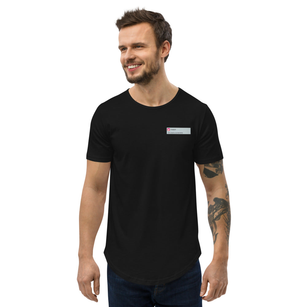 A Men's Tinder Meme Curved Hem T-Shirt