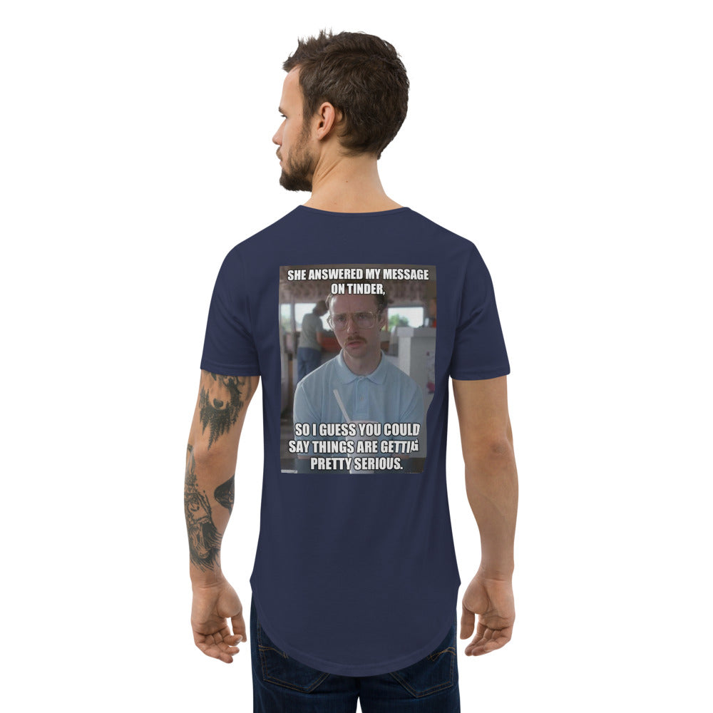 A Men's Tinder Meme Curved Hem T-Shirt