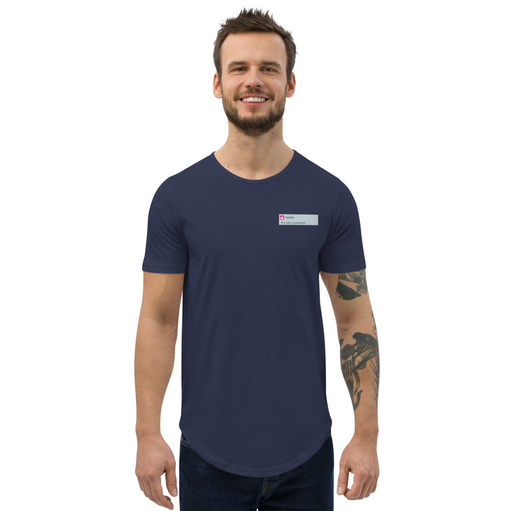 A Men's Tinder Meme Curved Hem T-Shirt