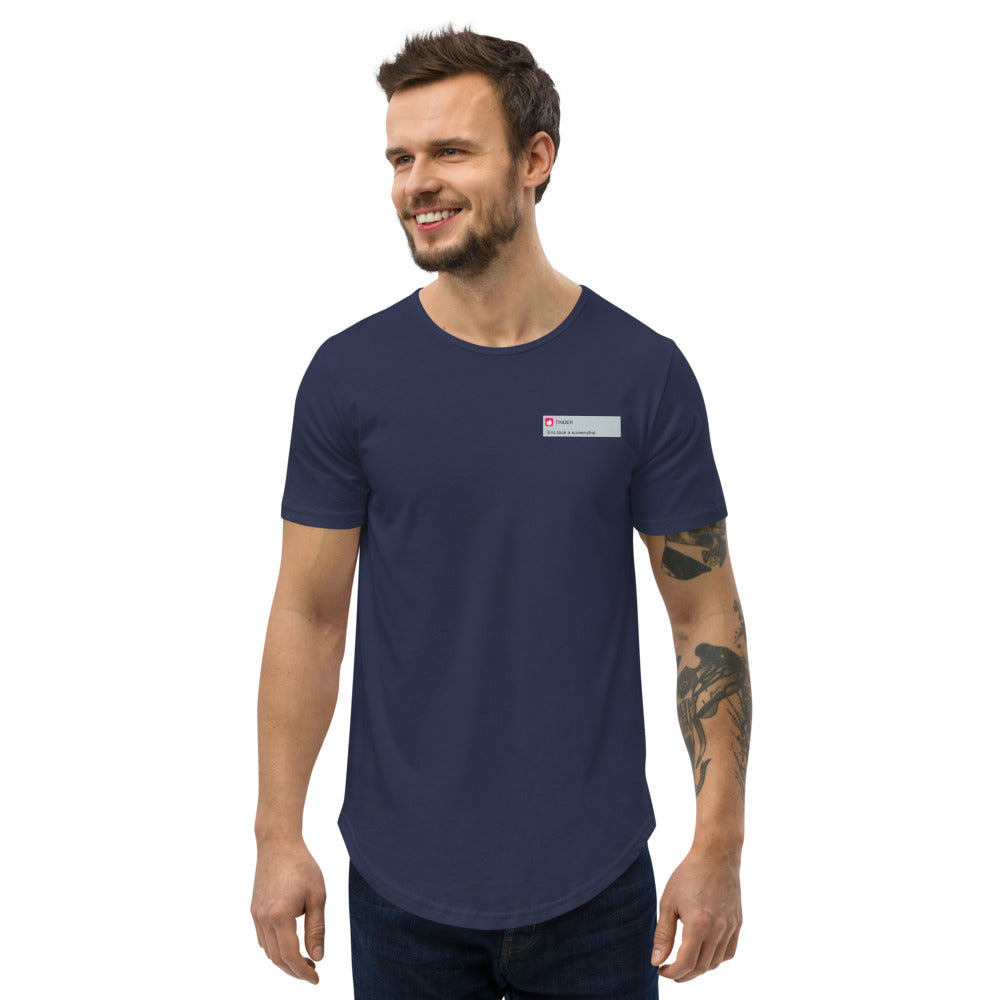 A Men's Tinder Meme Curved Hem T-Shirt