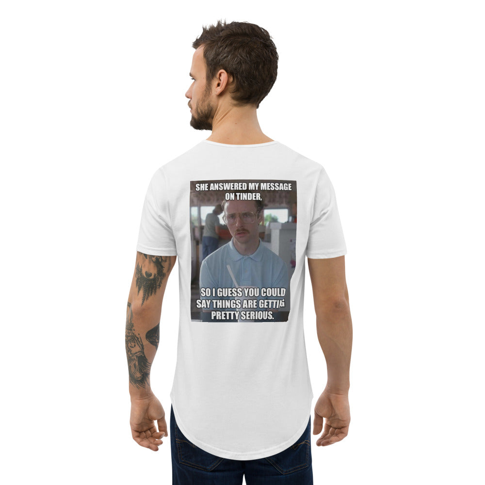 A Men's Tinder Meme Curved Hem T-Shirt