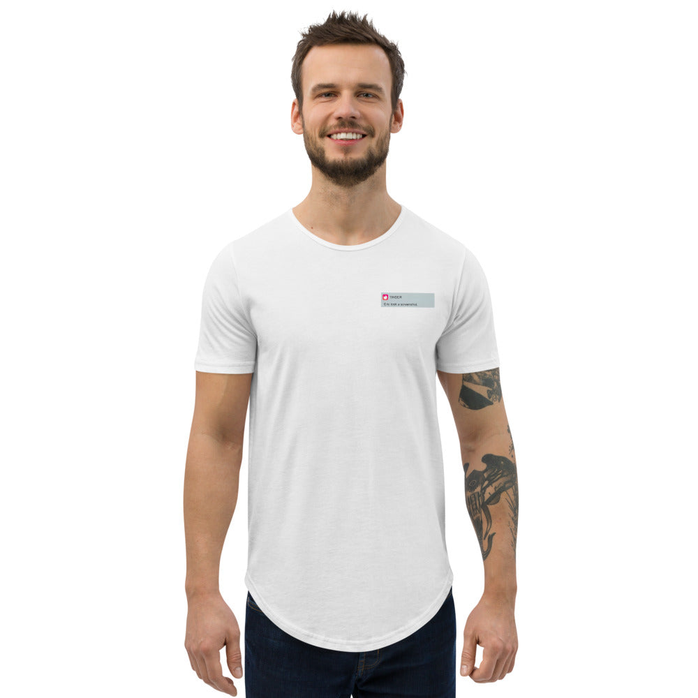 A Men's Tinder Meme Curved Hem T-Shirt