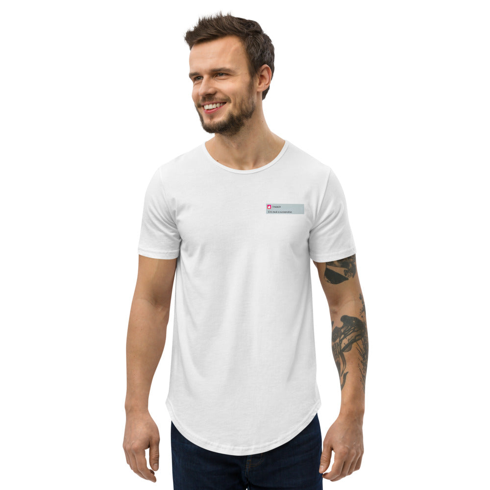 A Men's Tinder Meme Curved Hem T-Shirt